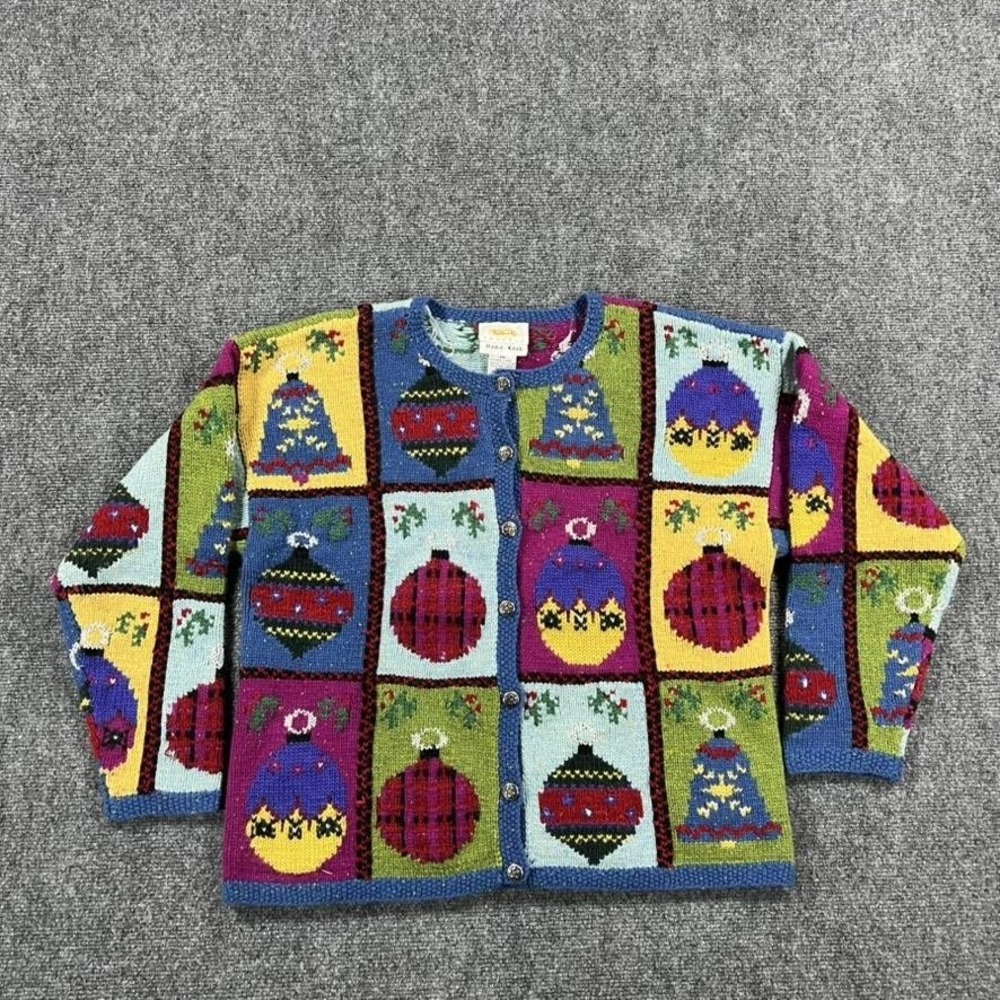 Vintage Talbots Cardigan Sweater Womens Medium Petite Hand Knit‎ Christmas Ugly
